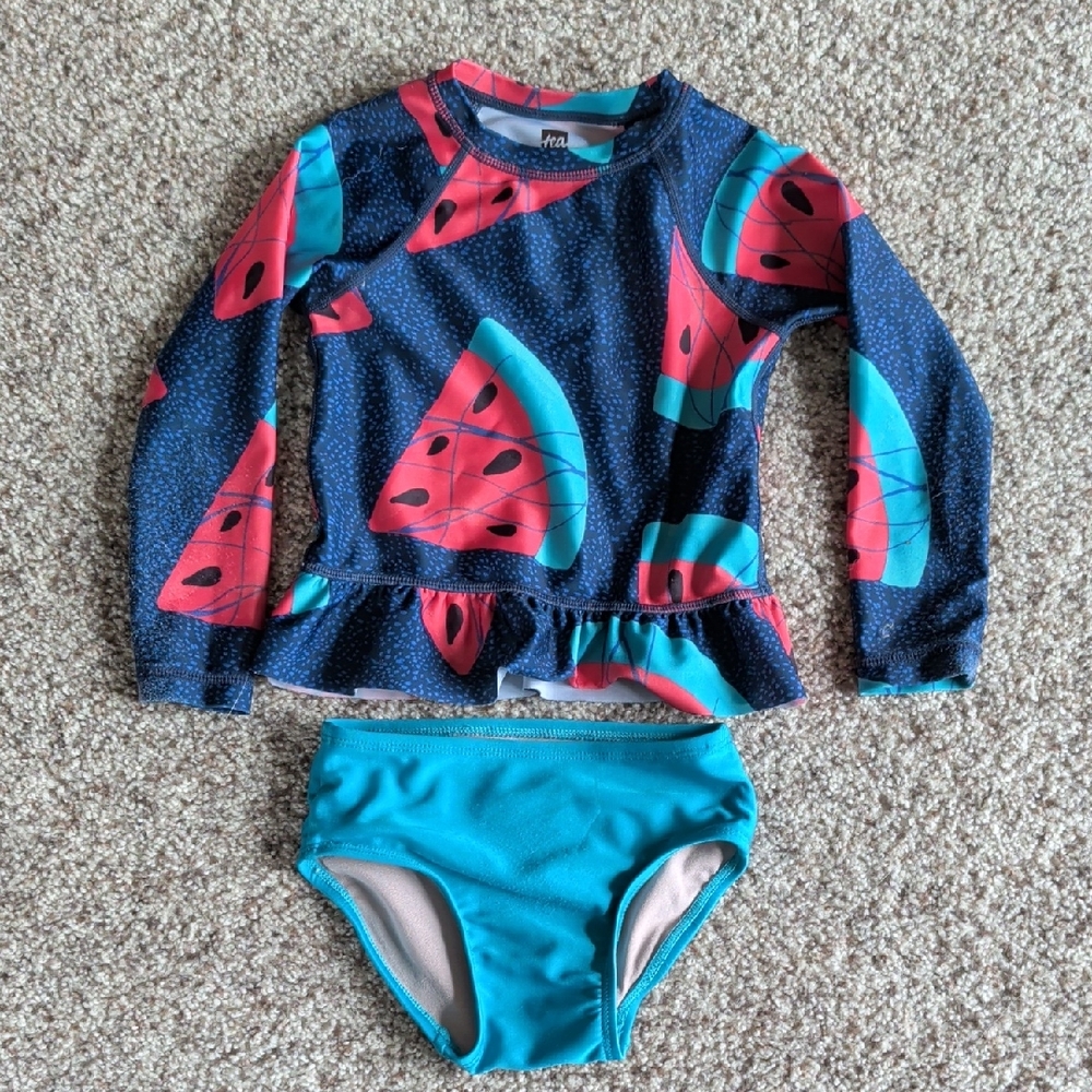 Tea Collection Navy and Pink Watermelon Rashguard Set